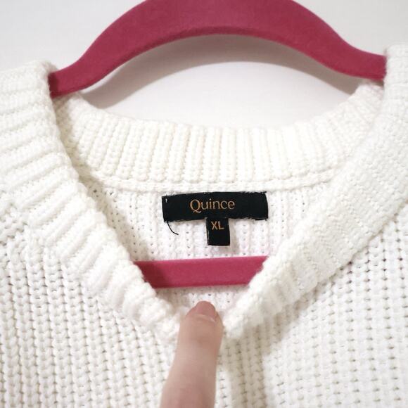 Quince Ivory Organic Cotton Fisherman Crew Cropped Sweater XL Career Office - Picture 2 of 8